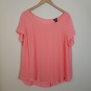 Torrid sheer pink polkadot blouse with button back
